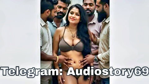Busty Indian woman in bikini teased by group of men, gangbang preview