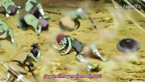 Hentai green slimy monsters and goblins surrounding in chaotic anime battle