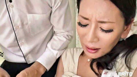 Japanese woman in ecstasy, fondled intimately by suited man