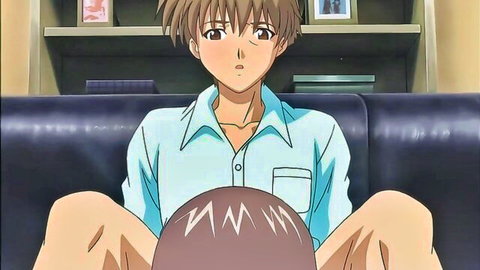 Hentai stepsister giving blowjob to stepson on couch