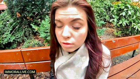 Flirtatious redhead with Matt Bird in outdoor tease XXX video