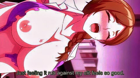 Busty redhead hentai schoolgirl with big exposed tits moaning in ecstasy from clit rub