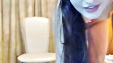 Skinny brunette with flat tits in webcam show