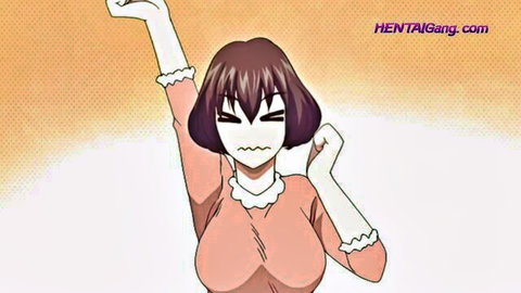 Frustrated anime girl in frilly dress raises arms, hentai thumbnail from Thai title about unexpected gay sex