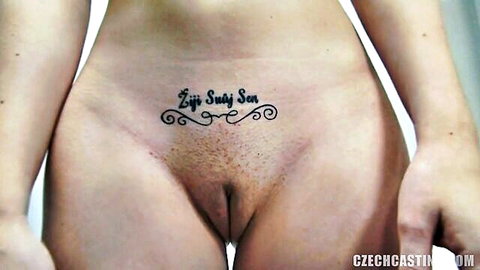 Baby Dream redhead amateur spreads pussy with tattoo in casting