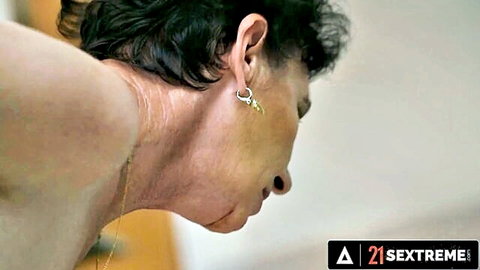 Foxy granny close-up profile, eager for swallowing hunky load