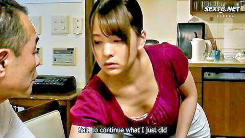 Abe Mikako teased by hot father-in-law in low-cut top
