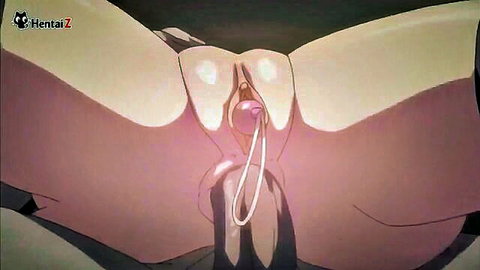 Hentai animation close-up of pink pussy with inserted toy and cord
