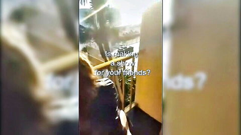 Hotwife dared by friends, seductive outdoor show on balcony