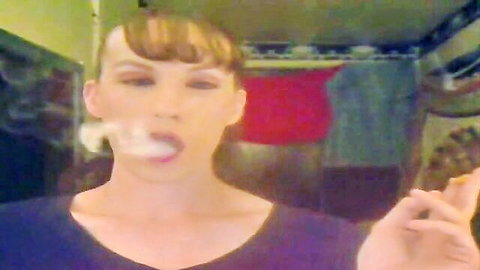 Mature blonde chainsmoking long 100s and 120 cigarettes seductively