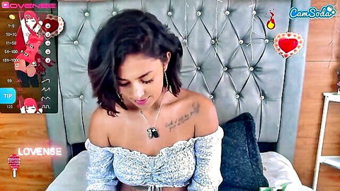 Andri-Belle seductive brunette in off-shoulder top on cam