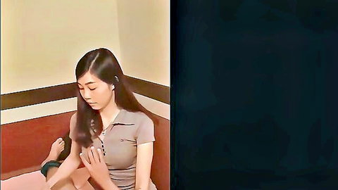 Sexy Asian Pinay in tight polo shirt sitting and teasing solo