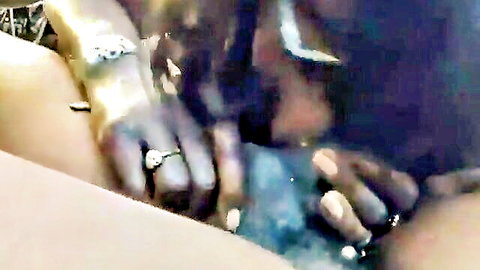 Close-up of black woman giving sloppy blowjob with jeweled hands