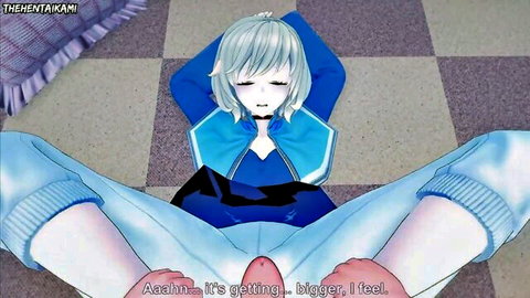 Falin Touden hentai POV footjob, silver-haired anime girl with legs spread