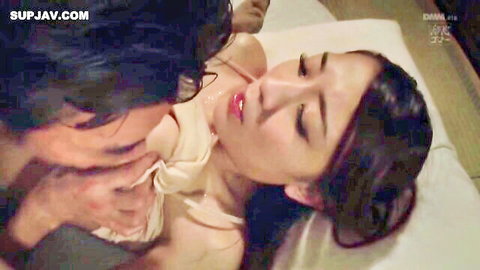 Asian JAV star in steamy intimate kiss, exposing breast in passionate scene