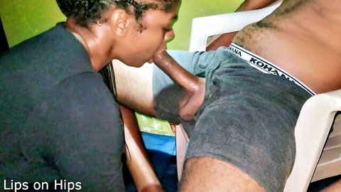 Lips on Hips deepthroats EboBlack in amateur blowjob, cum in throat