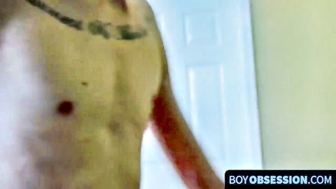 Nick the twink shows off toned chest while prepping for dildo solo fun