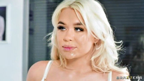 Gina Varney drooling seductively in white top, Brazzers scene