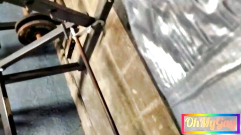Woman in gym bent over for post-climax torture session
