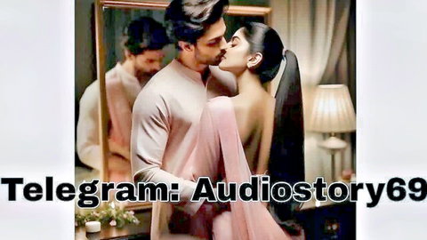 Indian couple in passionate kiss, man in kurta embraces woman in pink saree
