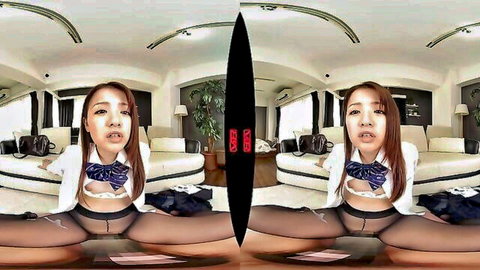 Asian beauty in school uniform stockings spreads wide with dildo solo