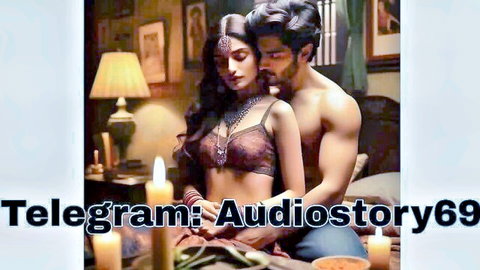 Desi Indian wife in revealing blouse embraced by muscular man in intimate bedroom scene