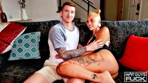 Mai Cox and Justin Rains embracing intimately in HotGuysFuck scene