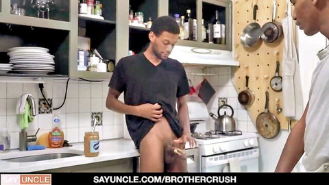 Black stepbrothers expose and play in kitchen bareback twink scene