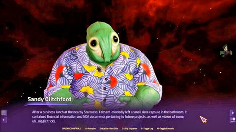 Sandy Glitchford green alien MILF in colorful shirt, space background