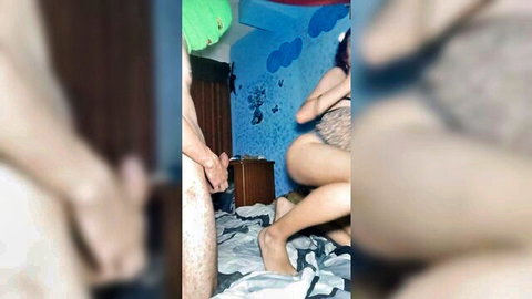 Blurry lesbian femboy couple in intimate oral sex position