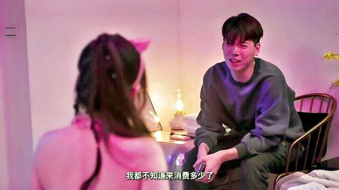 Shy Asian girl in pink top learns deepthroat from seated customer
