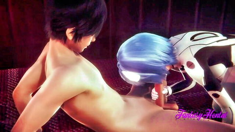 Rei Ayanami gives blowjob to Shinji Ikari in 3D Evangelion hentai