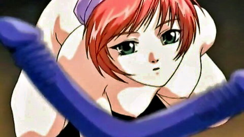 Anime redhead teen in lesbian dildo play and pussy licking action