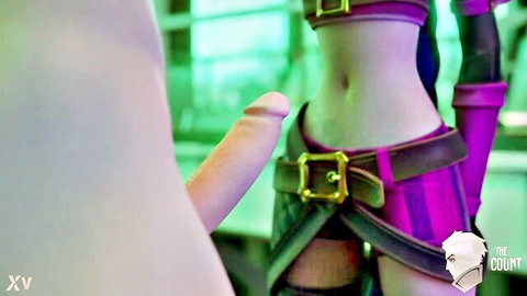 3D Akali cosplay babe in purple outfit teases tight pussy with huge pink cock