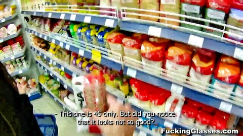 Blurry supermarket pickup scene with slut for kitchen fuck