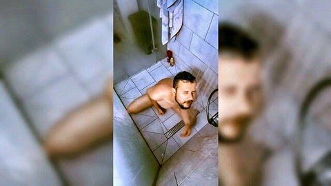 ShayUncut naked in bathroom solo jackoff POV with powerful money shot