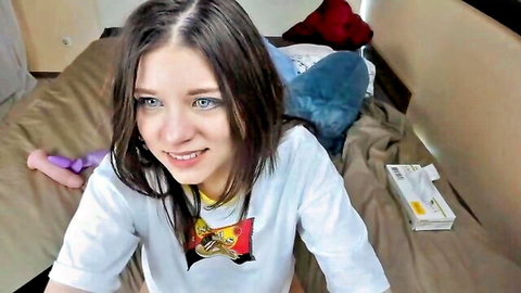 Katya Letova innocent nerd with dildo toy on bed