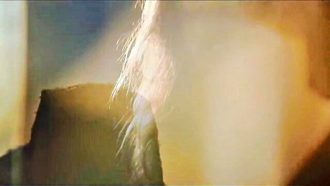 Brunette's long flowing hair glowing in sensual golden light nude silhouette