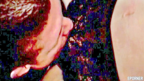 Man's face pressed into sparkly cleavage of big tits in vintage porn