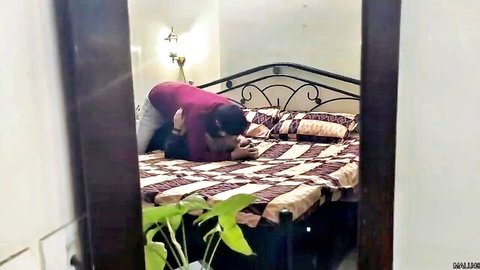 Indian babe bent over bed getting fucked doggy style by stud