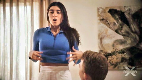 Aiden Ashley and Aubree Valentine in tense lesbian basement scene