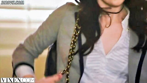 Evelyn Claire as hot college girl in blazer and cleavage-baring blouse