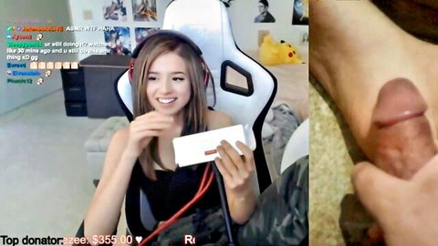 Smiling gamer girl in headphones handjobs big thick erect cock on stream