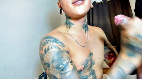 Tattooed Asian gay hunk with dildo in outdoor classroom punishment scene