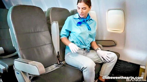 Thea Lun, cute Russian girl masturbates in flight attendant uniform