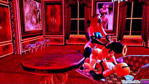 Futanari demons double penetrate sexy angel and cum shower in fantasy scene