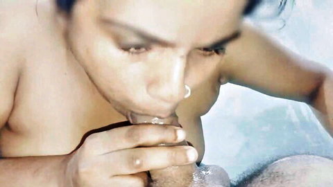 Neha Bhabhi giving intense Indian blowjob, sucking thick cock close-up