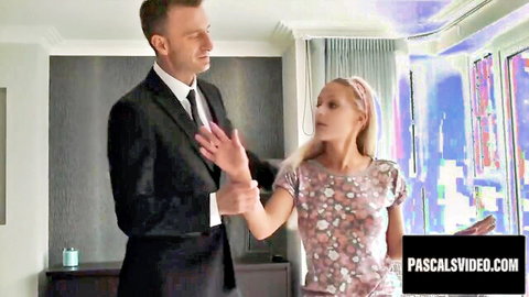 Blonde UK beauty in floral dress grabbed roughly by suited man