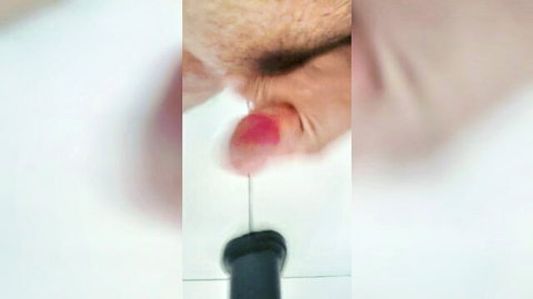 Hairy man inserting pink dildo anally in close-up solo scene