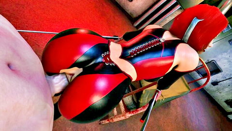 Rayne in shiny red latex catsuit bent over for intense POV doggystyle sex